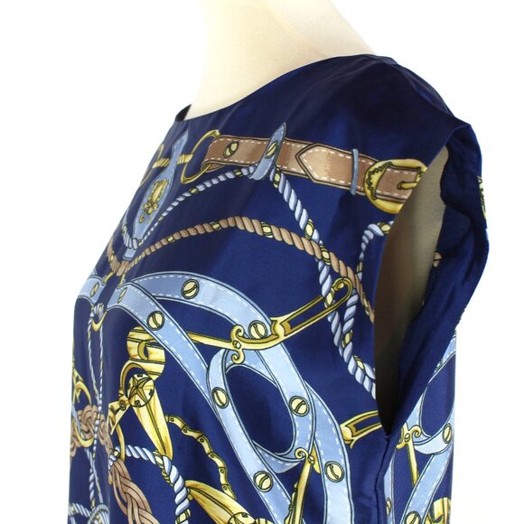 J. McLaughlin Althea Blue Equestrian Print Boatneck Shift Dress XS Cap Sleeve - Picture 4 of 9